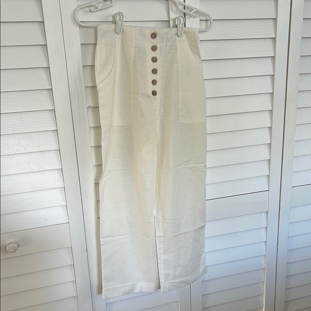 Women's Ivory Button-Front Pants